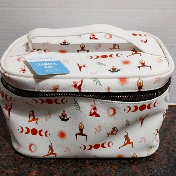 Large White Yoga Pattern Cosmetic Bag - Picture 1 of 5